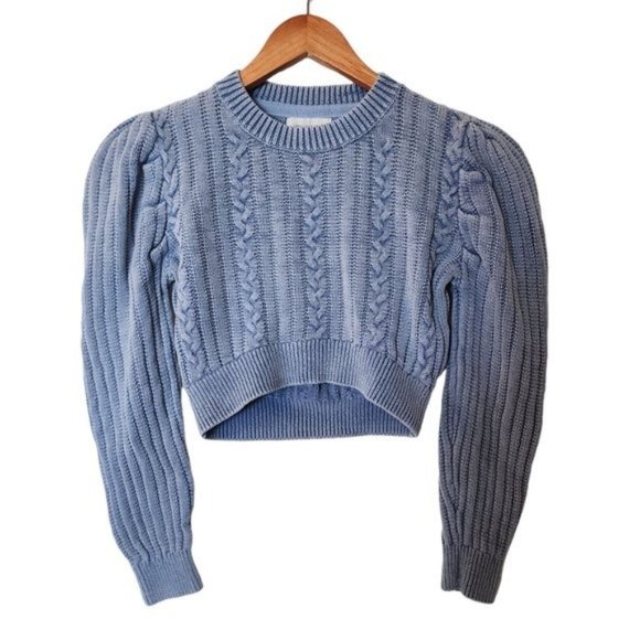 Urban Outfitters Cropped Cable Knit Jumper Blue Sweater M Medium - Picture 2 of 10